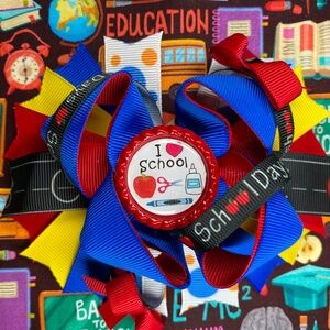 First Day of School Girl Hair Bow, I love School Hair Clip,Colorful Multi-stacke